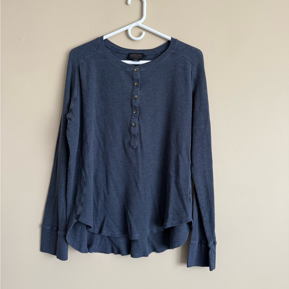 Pendleton Blue Cotton Waffle Henley Womens Size XL